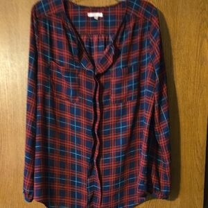 Red and Blue Plaid Button-Up Shirt